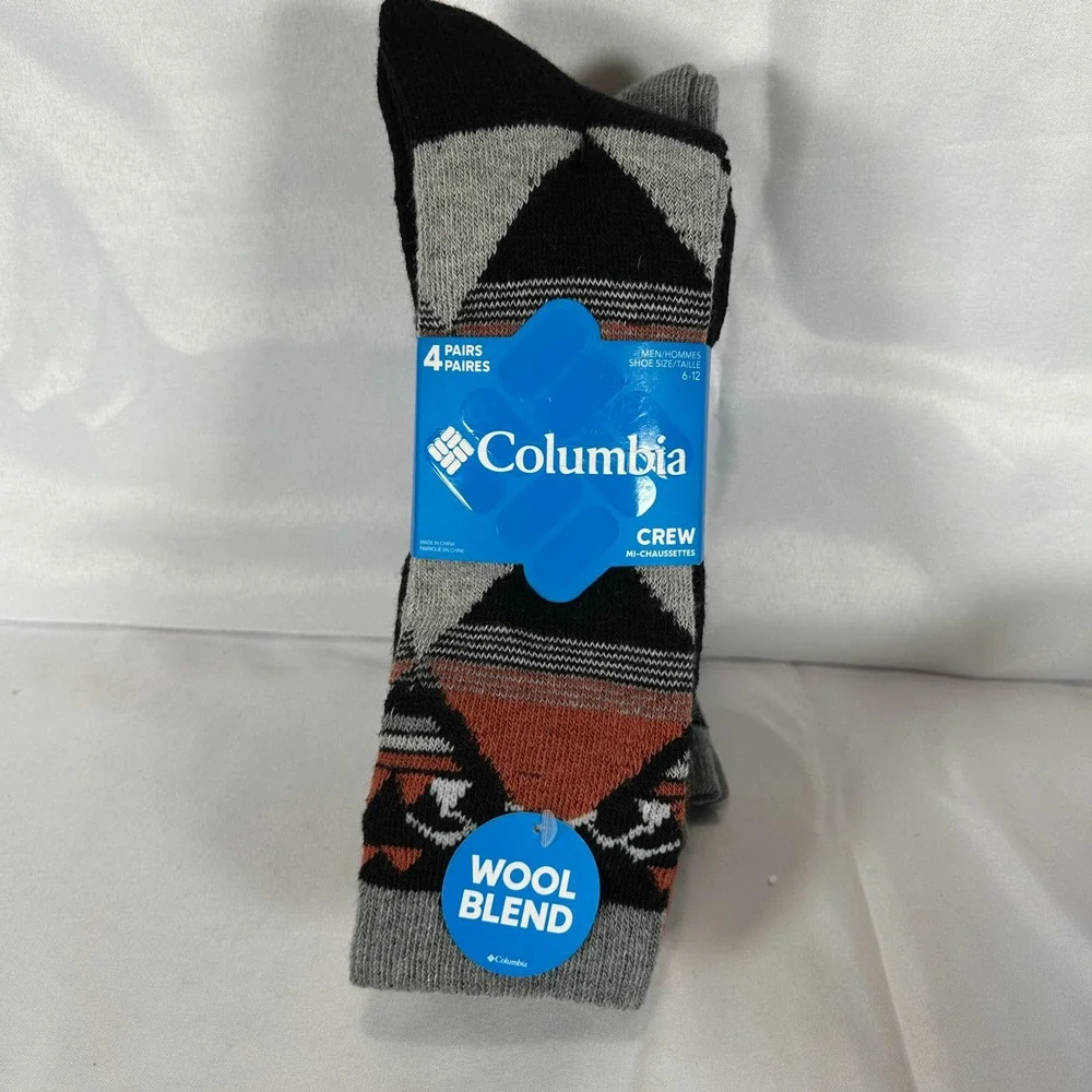 Columbia Mens 4 Pack Crew Socks Wool Blend Size 6-12 RCB035MMEBK14PR Black Multi